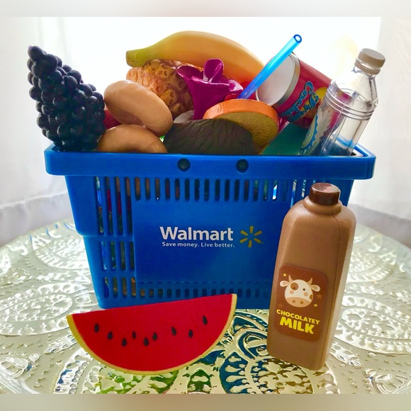 WALMART Mini Shopping Basket Hand Cart & Pretend Play Food American Doll Size - Picture 3 of 15